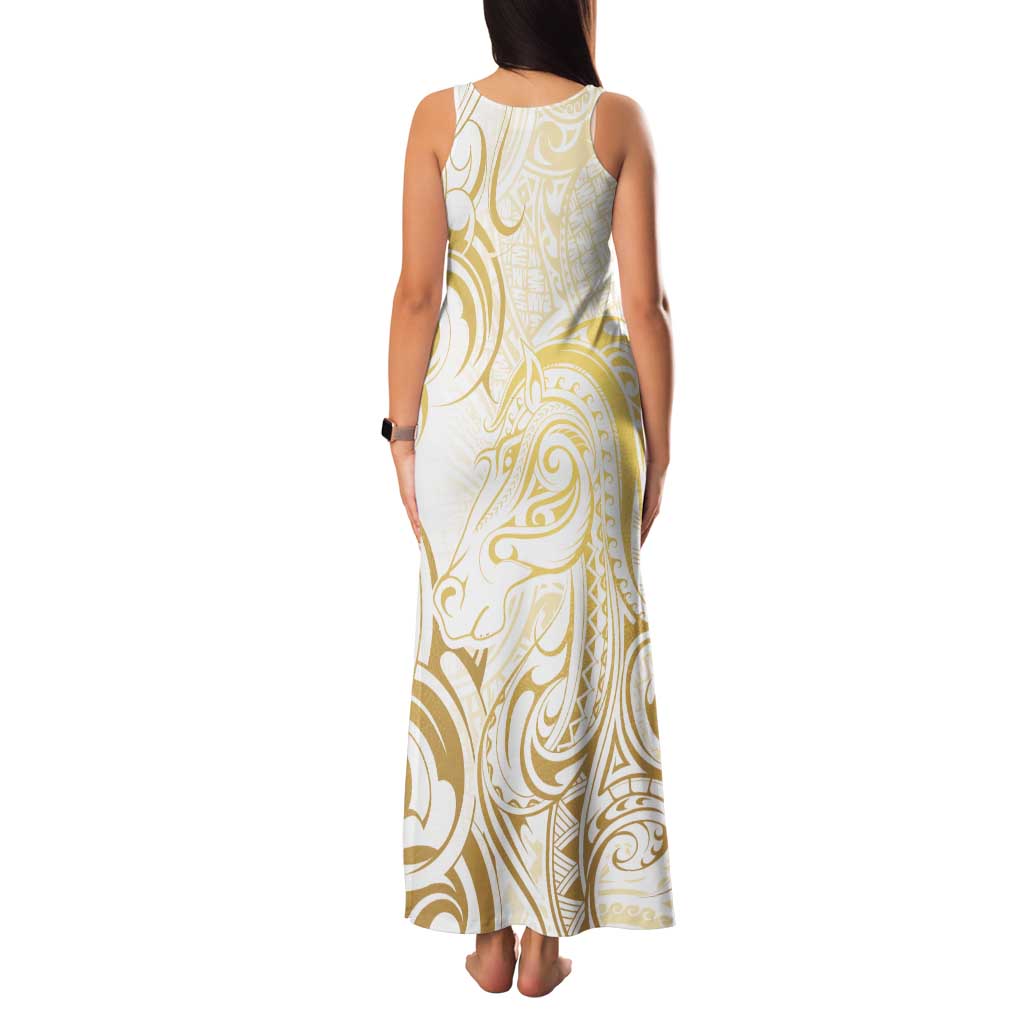 Gold And White Aotearoa Horse Racing Family Matching Tank Maxi Dress and Hawaiian Shirt NZ Maori Pattern LT14 - Polynesian Pride