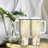 Gold And White Aoteara Horse Racing Tumbler With Handle NZ Maori Pattern