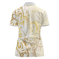 Gold And White Aoteara Horse Racing Women Polo Shirt NZ Maori Pattern