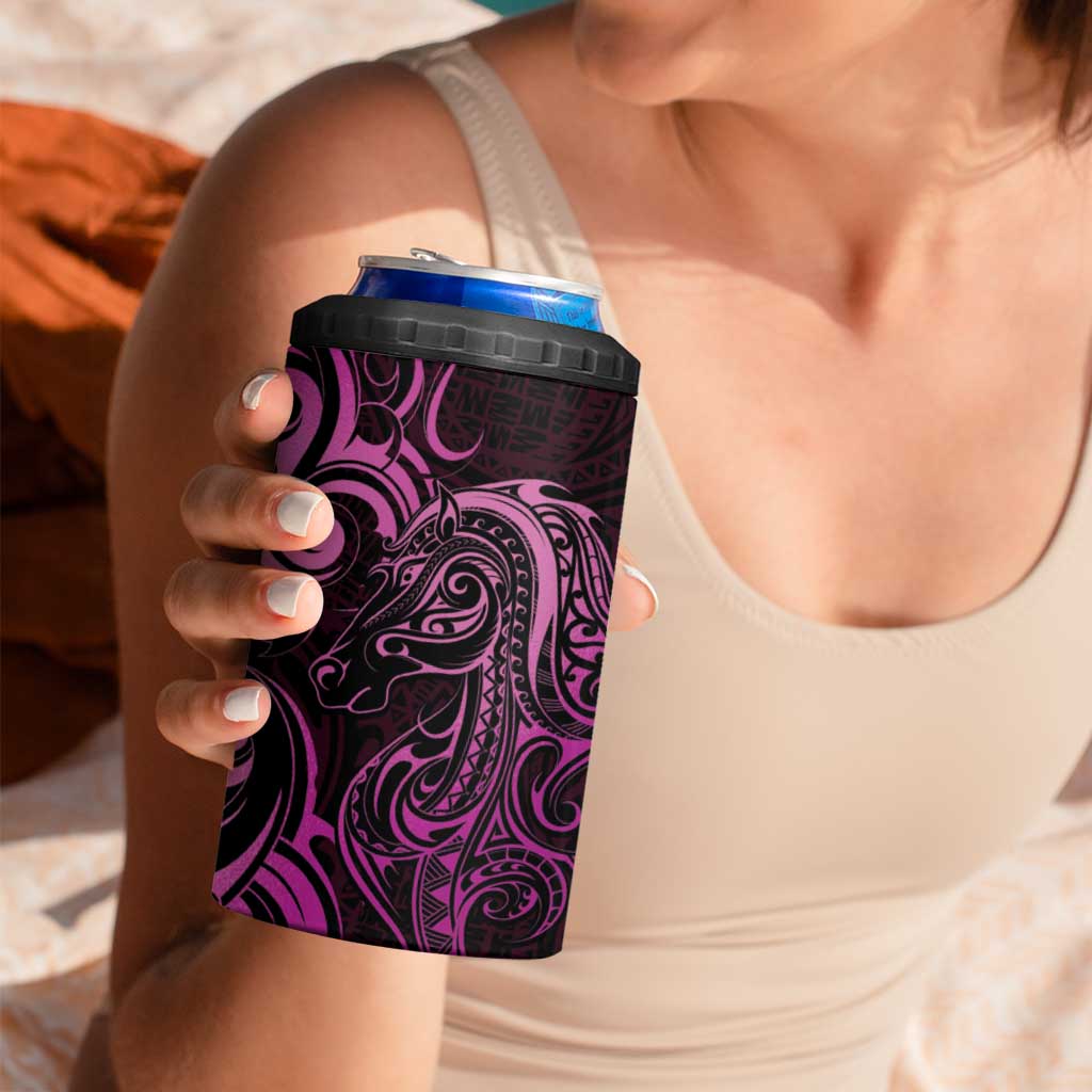 Pink Aoteara Horse Racing 4 in 1 Can Cooler Tumbler NZ Maori Pattern