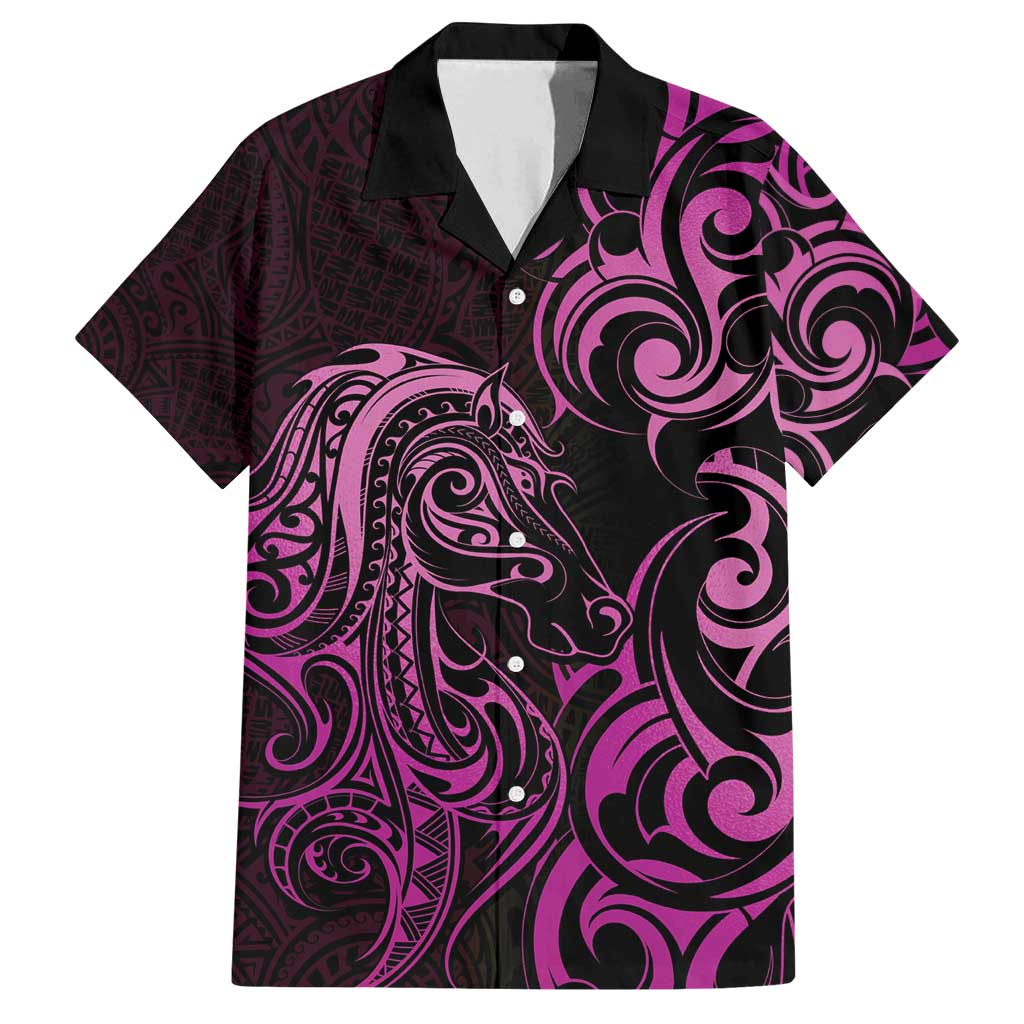 Pink Aotearoa Horse Racing Family Matching Long Sleeve Bodycon Dress and Hawaiian Shirt NZ Maori Pattern LT14 Dad's Shirt - Short Sleeve Pink - Polynesian Pride