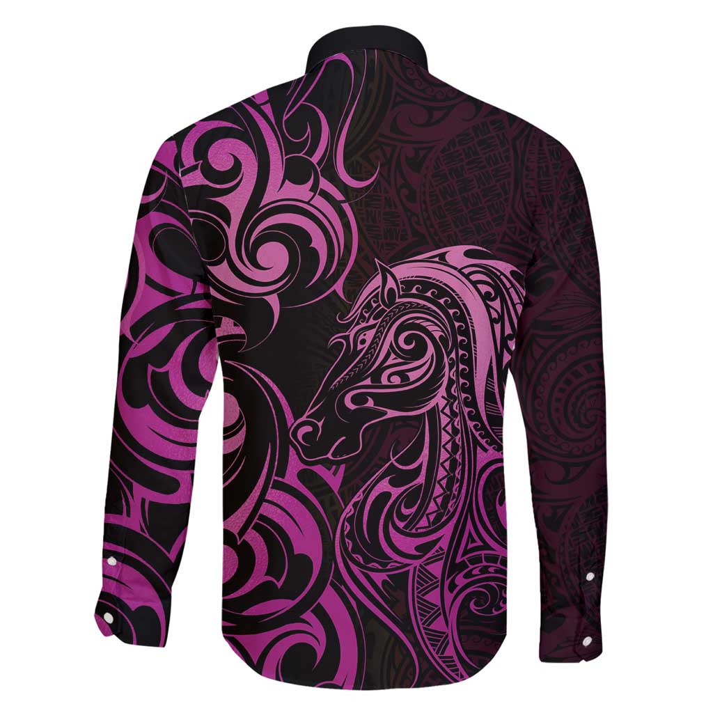 Pink Aotearoa Horse Racing Family Matching Long Sleeve Bodycon Dress and Hawaiian Shirt NZ Maori Pattern LT14 - Polynesian Pride