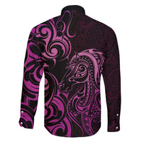 Pink Aotearoa Horse Racing Family Matching Long Sleeve Bodycon Dress and Hawaiian Shirt NZ Maori Pattern LT14 - Polynesian Pride