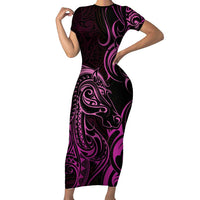 Pink Aotearoa Horse Racing Family Matching Short Sleeve Bodycon Dress and Hawaiian Shirt NZ Maori Pattern LT14 Mom's Dress Pink - Polynesian Pride