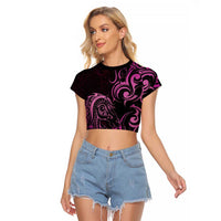 Pink Aoteara Horse Racing Raglan Cropped T Shirt NZ Maori Pattern