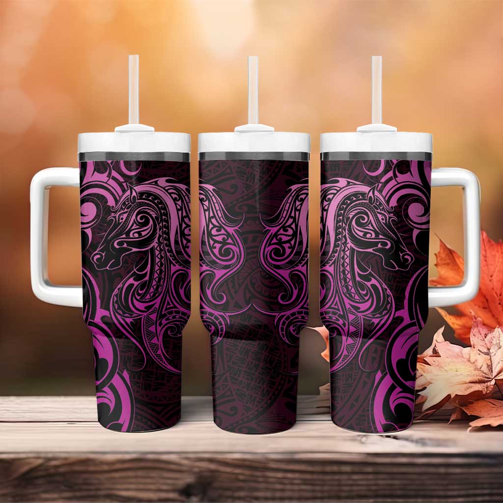 Pink Aoteara Horse Racing Tumbler With Handle NZ Maori Pattern