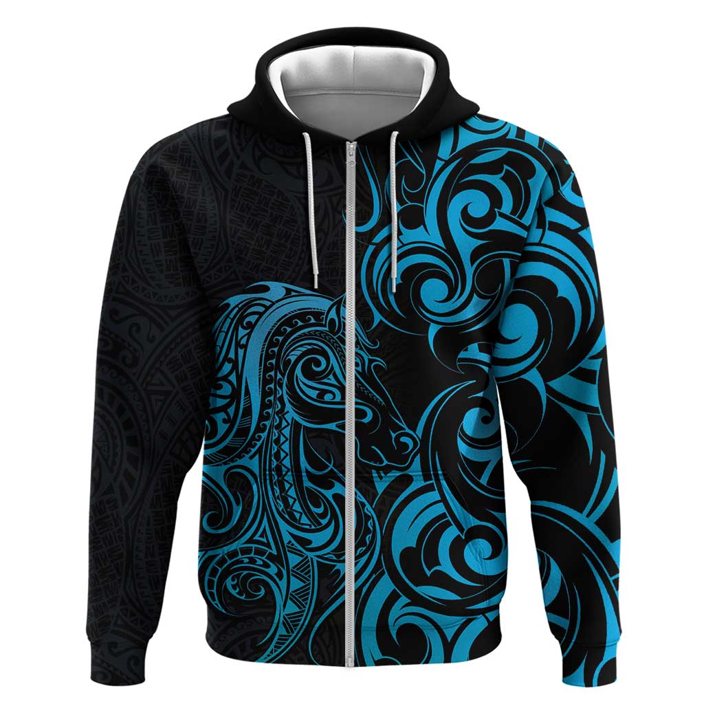 Blue Aoteara Horse Racing Hoodie NZ Maori Pattern