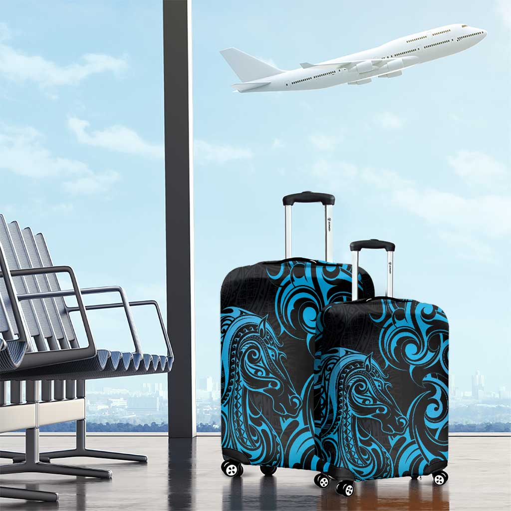 Blue Aoteara Horse Racing Luggage Cover NZ Maori Pattern