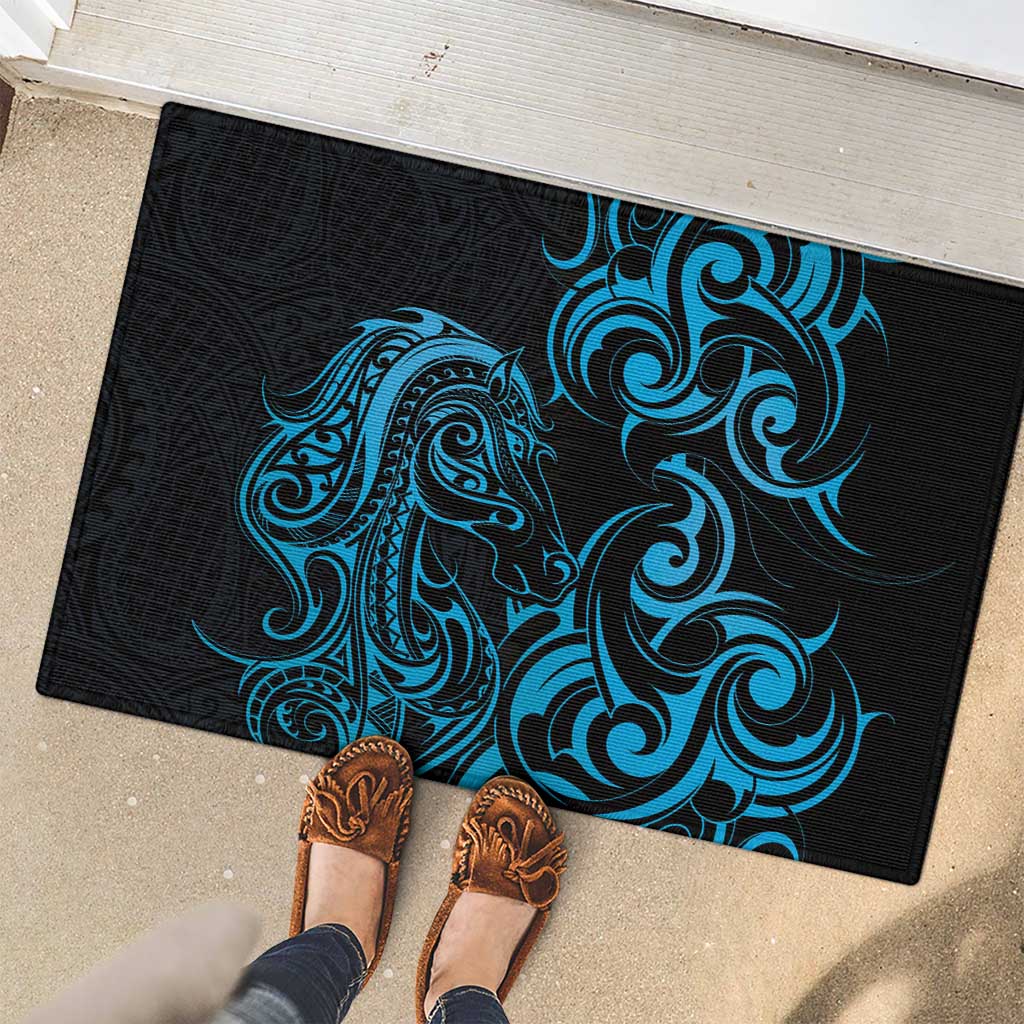 Blue Aoteara Horse Racing Rubber Doormat NZ Maori Pattern