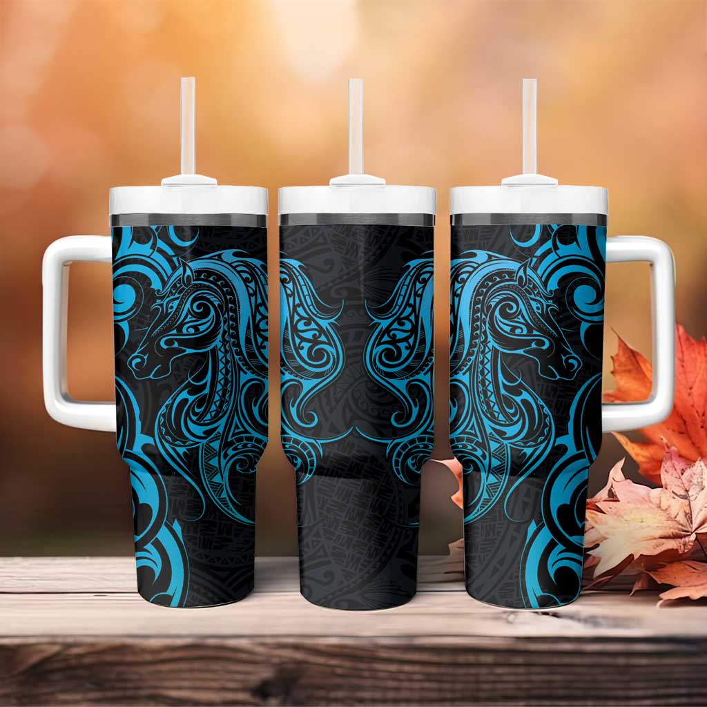 Blue Aoteara Horse Racing Tumbler With Handle NZ Maori Pattern