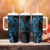 Blue Aoteara Horse Racing Tumbler With Handle NZ Maori Pattern