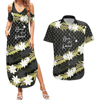 Born And Raised Aloha Hawaii Couples Matching Summer Maxi Dress and Hawaiian Shirt Kanaka Kakau Hawaiian Tiare Pakalana Lei LT14 Black - Polynesian Pride