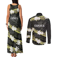 Born And Raised Aloha Hawaii Couples Matching Tank Maxi Dress and Long Sleeve Button Shirt Kanaka Kakau Hawaiian Tiare Pakalana Lei LT14 - Polynesian Pride