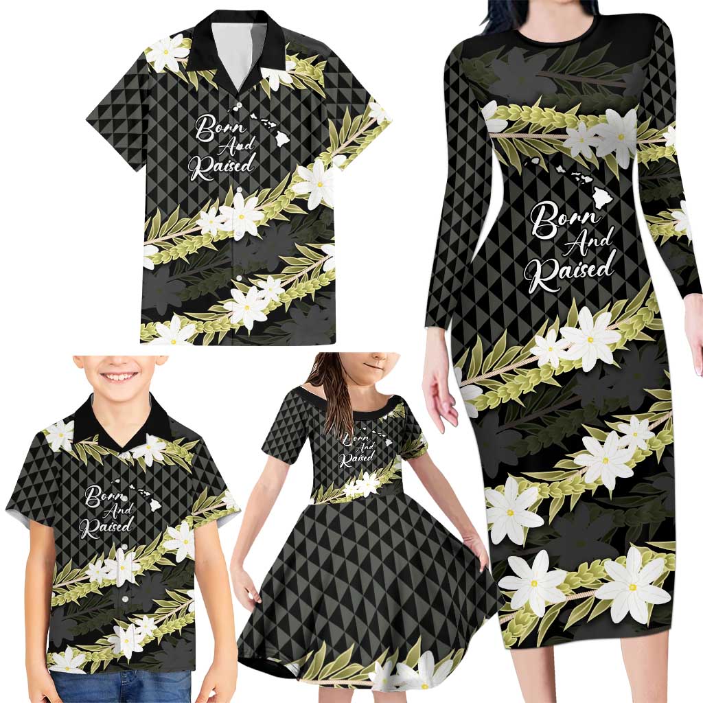 Born And Raised Aloha Hawaii Family Matching Long Sleeve Bodycon Dress and Hawaiian Shirt Kanaka Kakau Hawaiian Tiare Pakalana Lei - Polynesian Pride