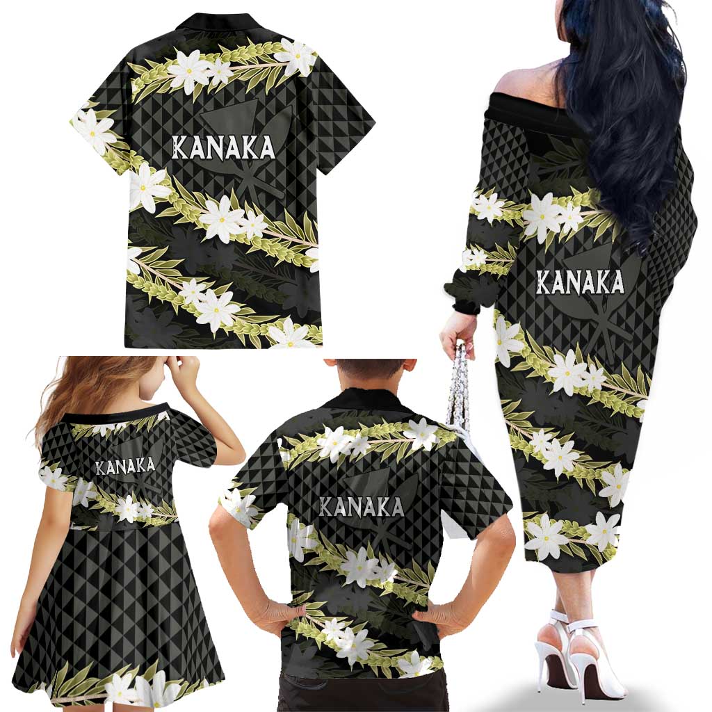 Born And Raised Aloha Hawaii Family Matching Off The Shoulder Long Sleeve Dress and Hawaiian Shirt Kanaka Kakau Hawaiian Tiare Pakalana Lei LT14 - Polynesian Pride