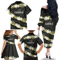 Born And Raised Aloha Hawaii Family Matching Off The Shoulder Long Sleeve Dress and Hawaiian Shirt Kanaka Kakau Hawaiian Tiare Pakalana Lei LT14 - Polynesian Pride