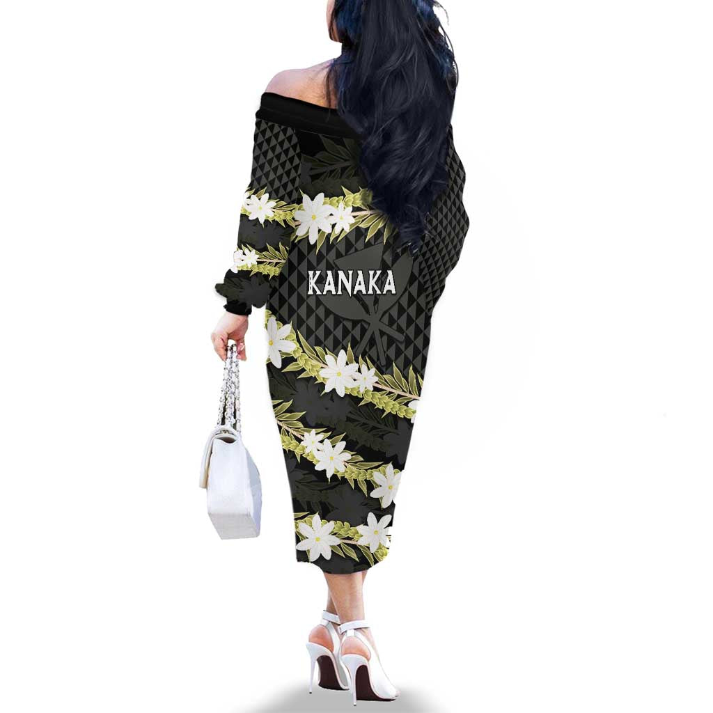 Born And Raised Aloha Hawaii Family Matching Off The Shoulder Long Sleeve Dress and Hawaiian Shirt Kanaka Kakau Hawaiian Tiare Pakalana Lei LT14 - Polynesian Pride