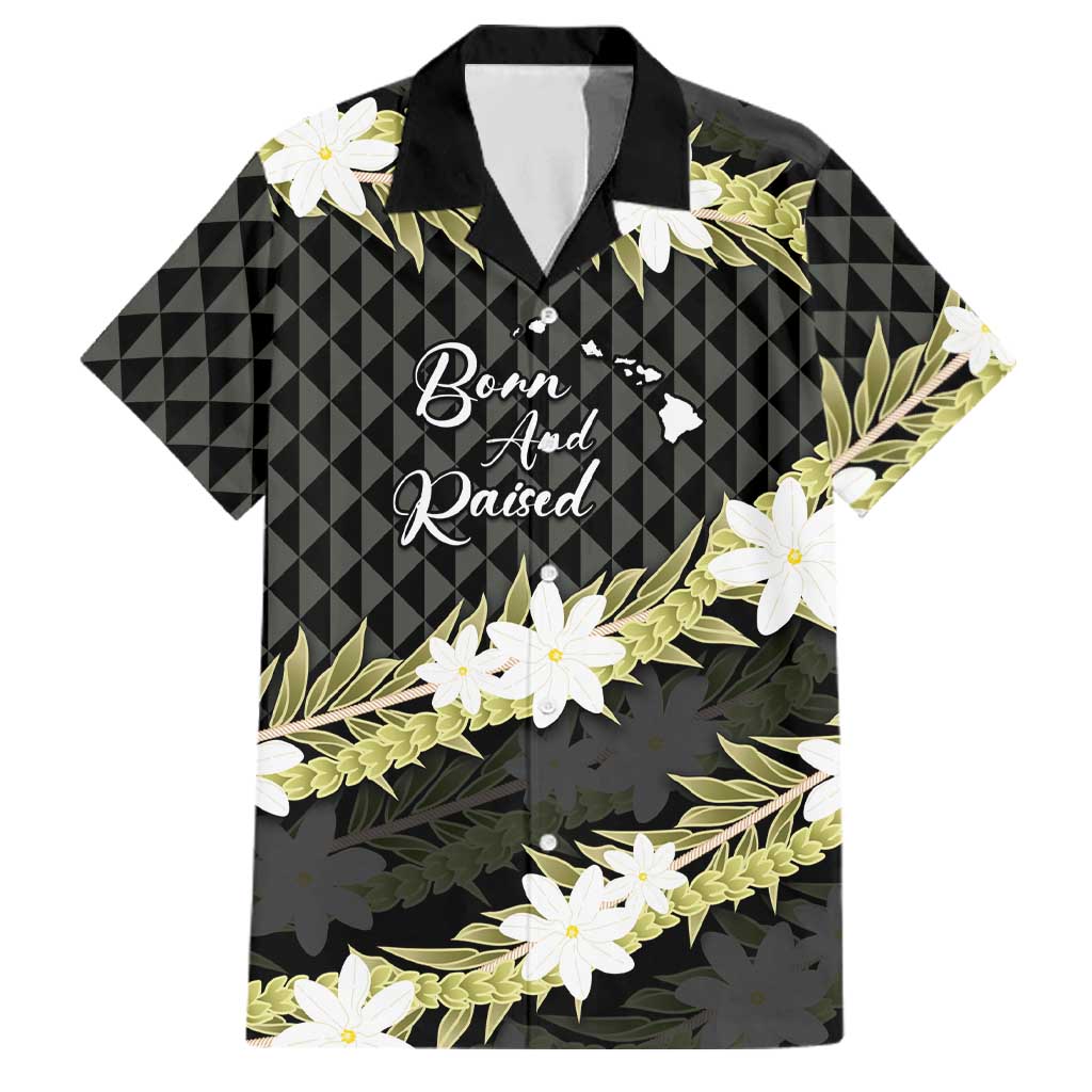 Born And Raised Aloha Hawaii Family Matching Puletasi and Hawaiian Shirt Kanaka Kakau Hawaiian Tiare Pakalana Lei LT14 Dad's Shirt - Short Sleeve Black - Polynesian Pride