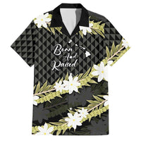Born And Raised Aloha Hawaii Family Matching Puletasi and Hawaiian Shirt Kanaka Kakau Hawaiian Tiare Pakalana Lei LT14 Dad's Shirt - Short Sleeve Black - Polynesian Pride