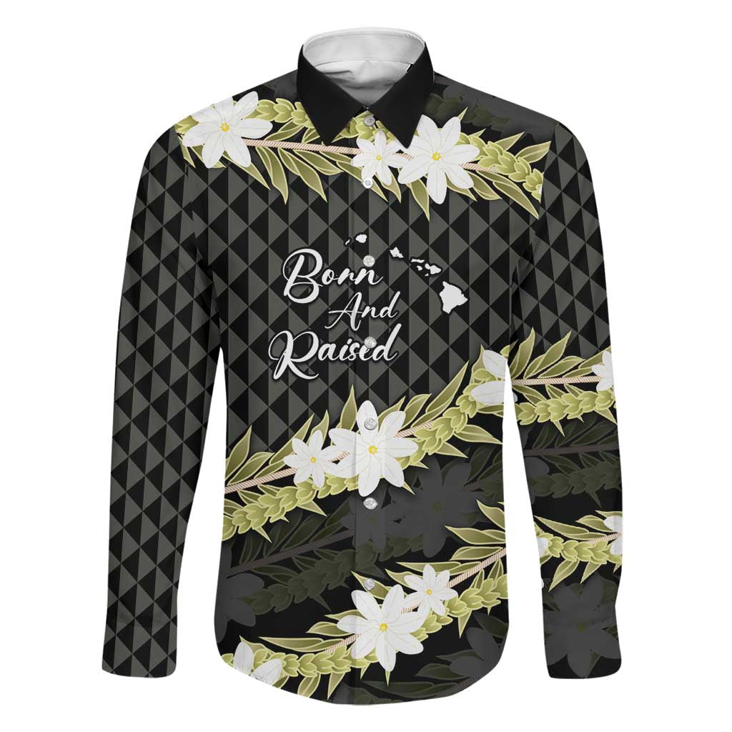Born And Raised Aloha Hawaii Family Matching Tank Maxi Dress and Hawaiian Shirt Kanaka Kakau Hawaiian Tiare Pakalana Lei LT14 Dad's Shirt - Long Sleeve Black - Polynesian Pride