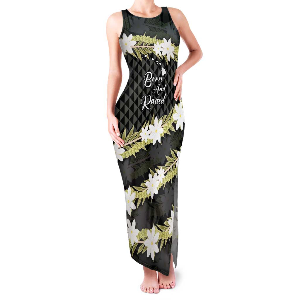 Born And Raised Aloha Hawaii Family Matching Tank Maxi Dress and Hawaiian Shirt Kanaka Kakau Hawaiian Tiare Pakalana Lei LT14 Mom's Dress Black - Polynesian Pride