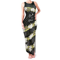 Born And Raised Aloha Hawaii Family Matching Tank Maxi Dress and Hawaiian Shirt Kanaka Kakau Hawaiian Tiare Pakalana Lei LT14 Mom's Dress Black - Polynesian Pride