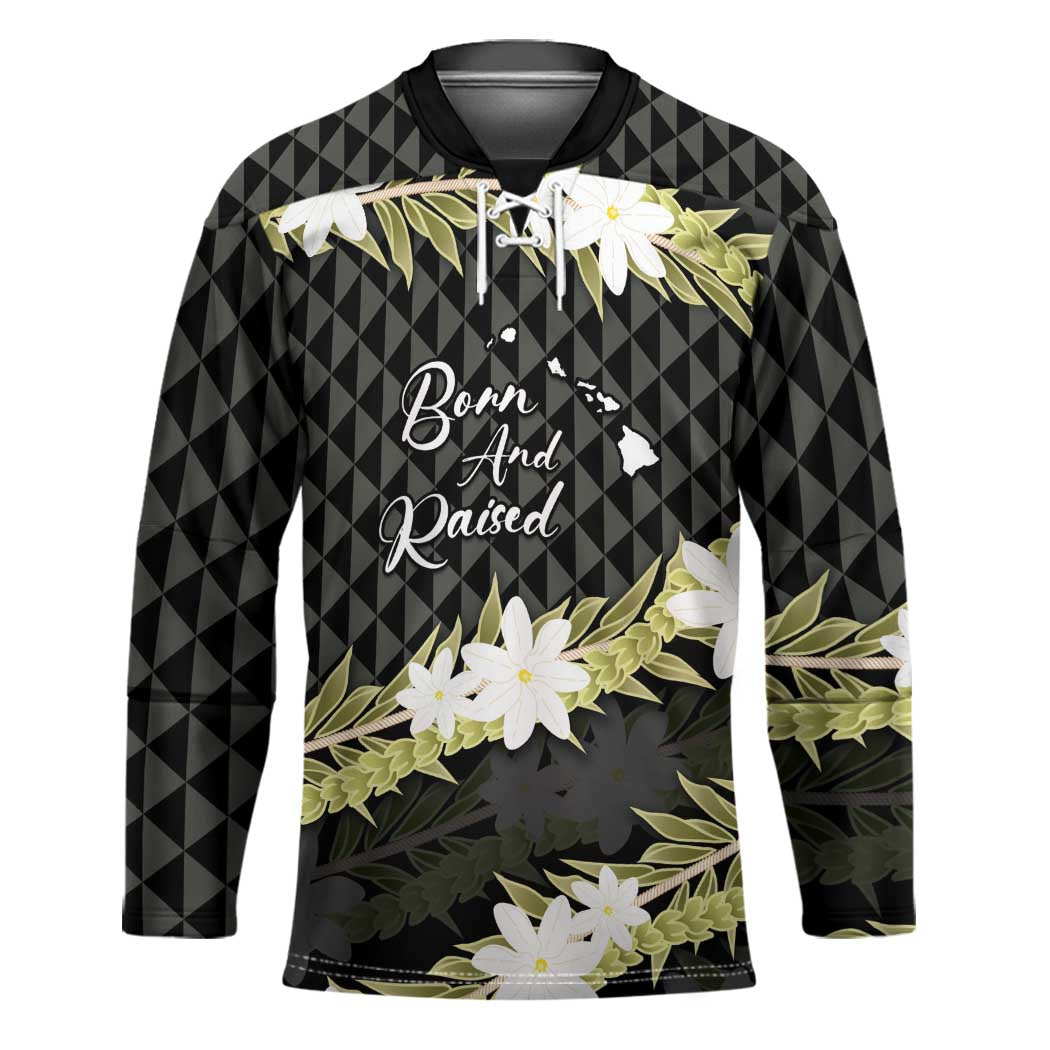 Born And Raised Aloha Hawaii Hockey Jersey Kanaka Kakau Hawaiian Tiare Pakalana Lei - Polynesian Pride