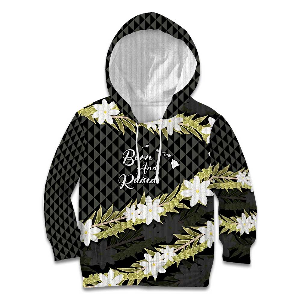 Born And Raised Aloha Hawaii Kid Hoodie Kanaka Kakau Hawaiian Tiare Pakalana Lei LT14 Hoodie Black - Polynesian Pride