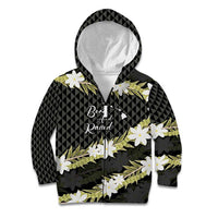 Born And Raised Aloha Hawaii Kid Hoodie Kanaka Kakau Hawaiian Tiare Pakalana Lei LT14 Zip Hoodie Black - Polynesian Pride