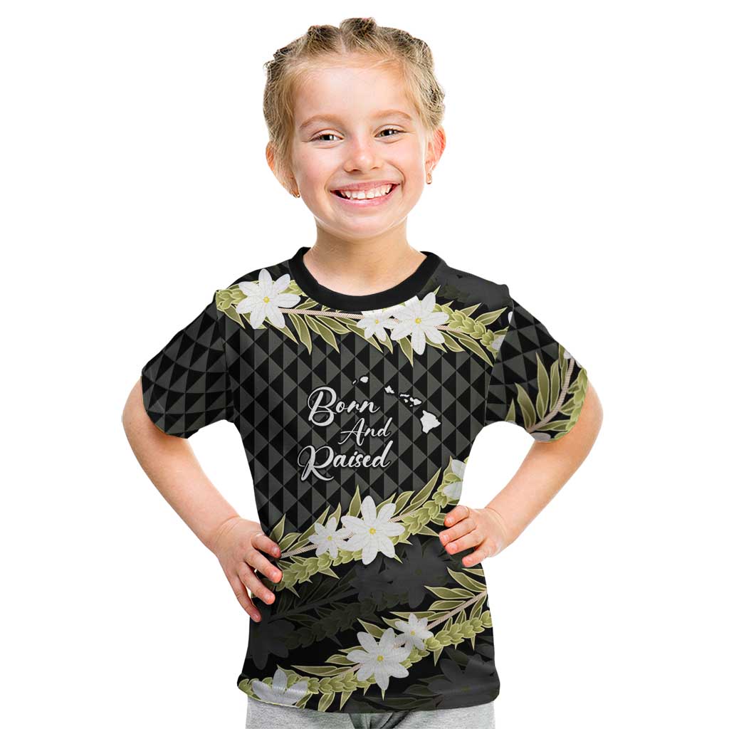 Born And Raised Aloha Hawaii Kid T Shirt Kanaka Kakau Hawaiian Tiare Pakalana Lei - Polynesian Pride