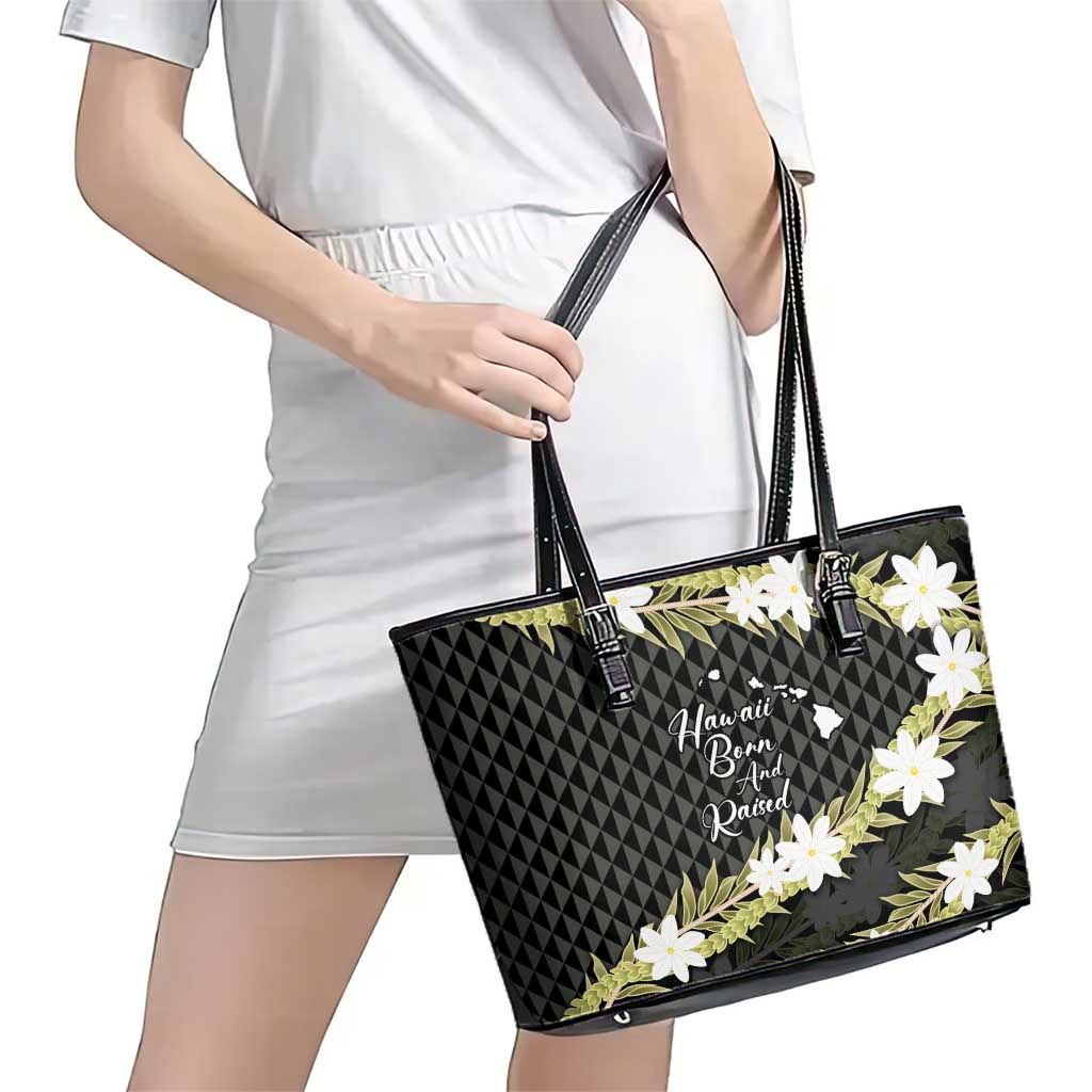 Born And Raised Aloha Hawaii Leather Tote Bag Kanaka Kakau Hawaiian Tiare Pakalana Lei - Polynesian Pride