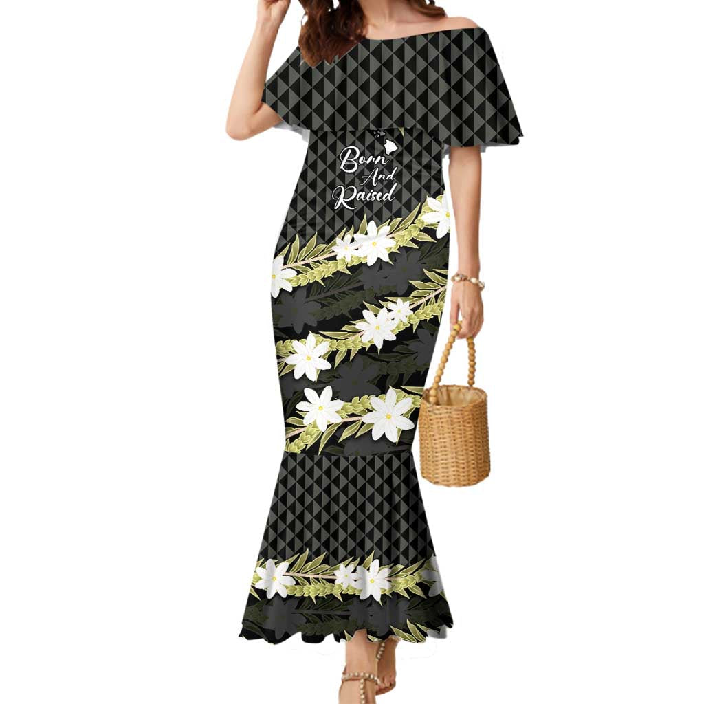 Born And Raised Aloha Hawaii Mermaid Dress Kanaka Kakau Hawaiian Tiare Pakalana Lei LT14 Women Black - Polynesian Pride