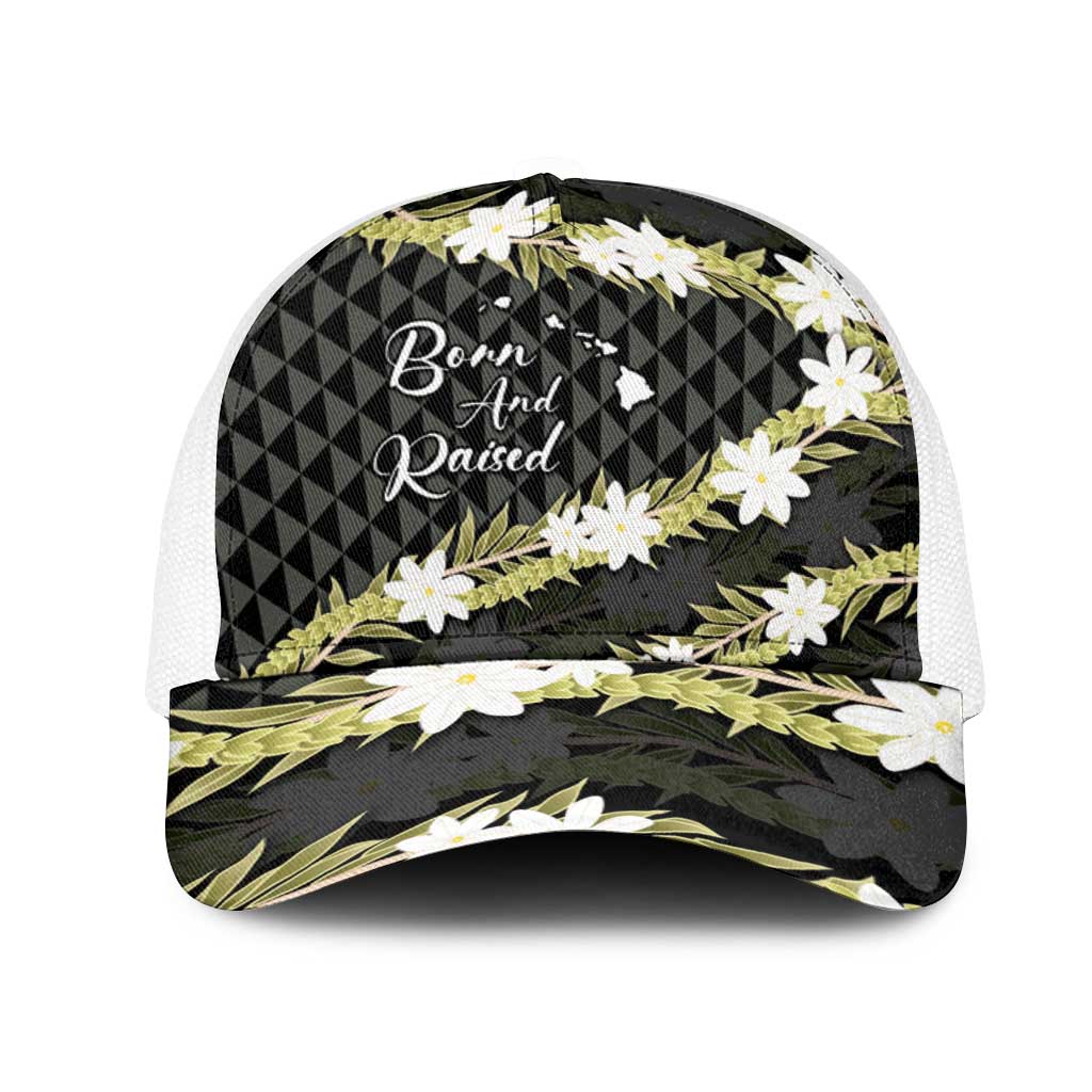 Born And Raised Aloha Hawaii Mesh Trucker Cap Kanaka Kakau Hawaiian Tiare Pakalana Lei - Polynesian Pride