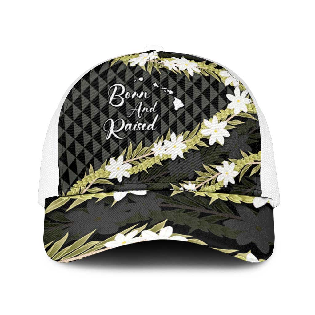 Born And Raised Aloha Hawaii Mesh Trucker Cap Kanaka Kakau Hawaiian Tiare Pakalana Lei - Polynesian Pride