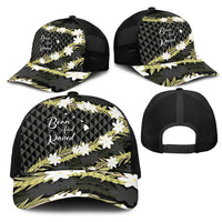 Born And Raised Aloha Hawaii Mesh Trucker Cap Kanaka Kakau Hawaiian Tiare Pakalana Lei - Polynesian Pride