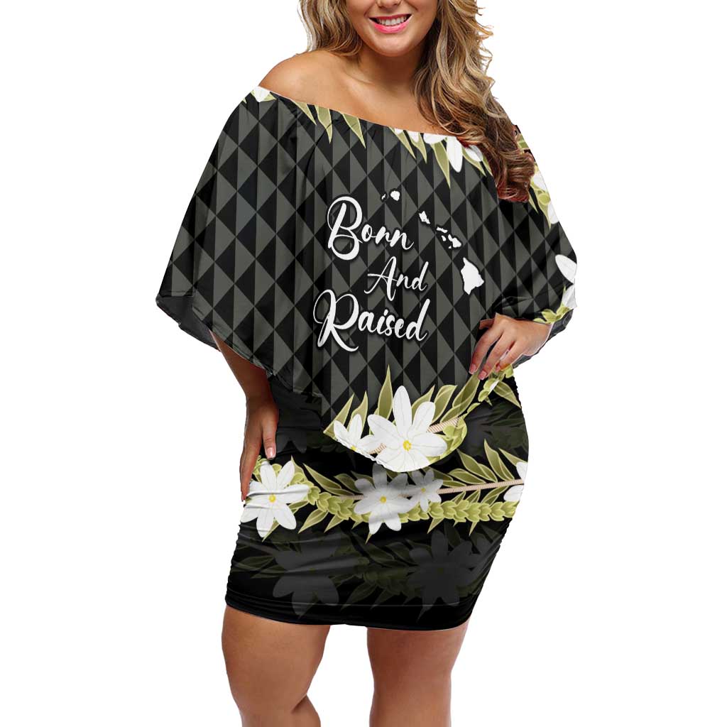 Born And Raised Aloha Hawaii Off Shoulder Short Dress Kanaka Kakau Hawaiian Tiare Pakalana Lei LT14 Women Black - Polynesian Pride
