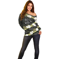 Born And Raised Aloha Hawaii Off Shoulder Sweater Kanaka Kakau Hawaiian Tiare Pakalana Lei - Polynesian Pride