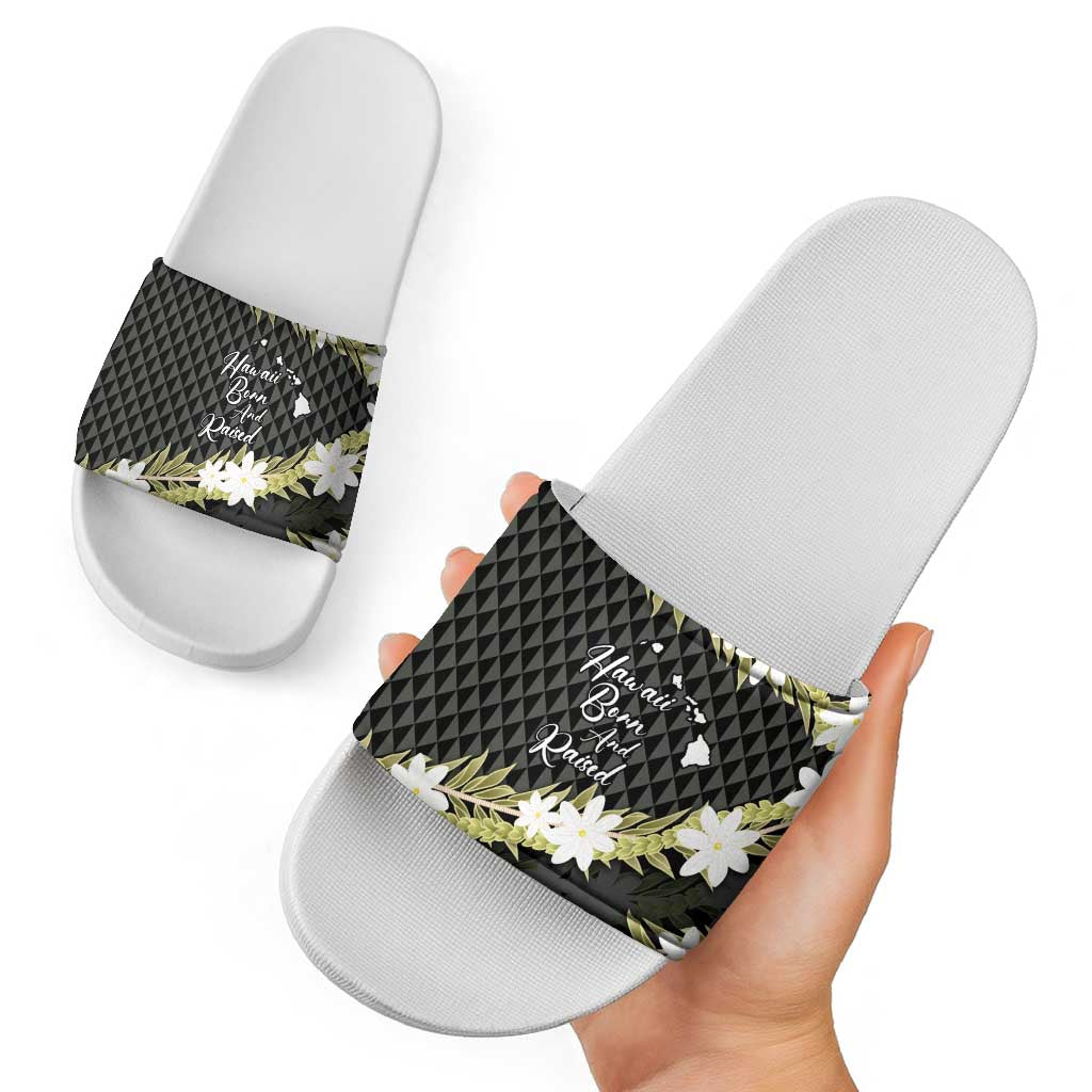 Born And Raised Aloha Hawaii Slide Sandals Kanaka Kakau Hawaiian Tiare Pakalana Lei - Polynesian Pride