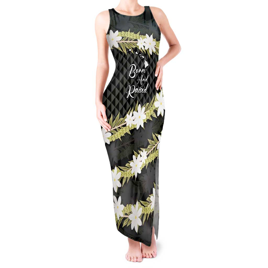 Born And Raised Aloha Hawaii Tank Maxi Dress Kanaka Kakau Hawaiian Tiare Pakalana Lei LT14 Women Black - Polynesian Pride