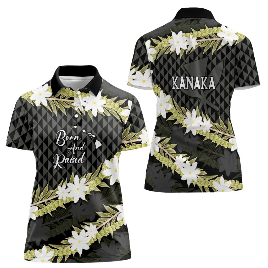 Born And Raised Aloha Hawaii Women Polo Shirt Kanaka Kakau Hawaiian Tiare Pakalana Lei LT14 - Polynesian Pride