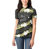 Born And Raised Aloha Hawaii Women Polo Shirt Kanaka Kakau Hawaiian Tiare Pakalana Lei LT14 - Polynesian Pride