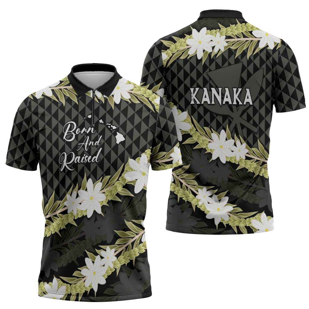 Born And Raised Aloha Hawaii Zipper Polo Shirt Kanaka Kakau Hawaiian Tiare Pakalana Lei LT14 - Polynesian Pride