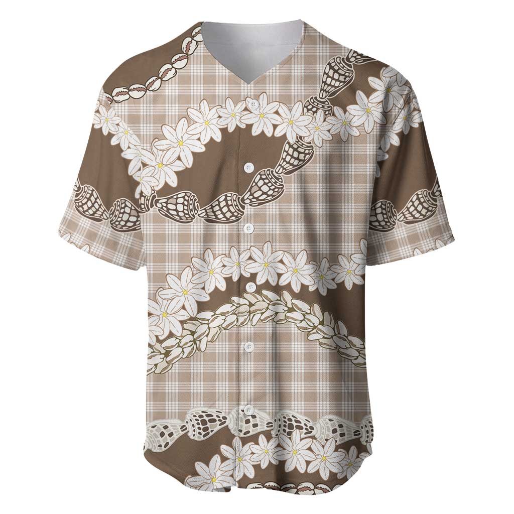 Brown Hawaii Tiare and Shell Lei Baseball Jersey Hawaiian Palaka Luxury Vibes - Polynesian Pride
