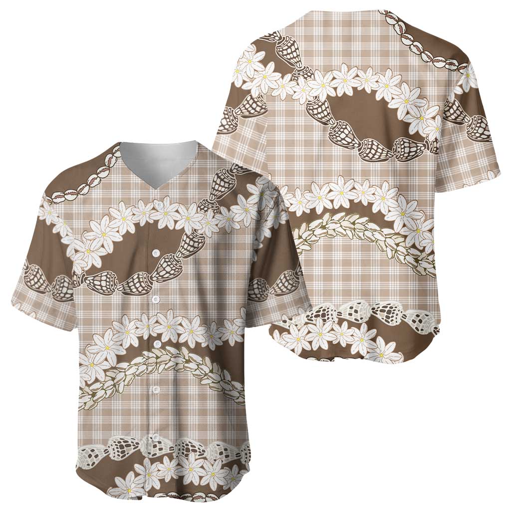 Brown Hawaii Tiare and Shell Lei Baseball Jersey Hawaiian Palaka Luxury Vibes - Polynesian Pride