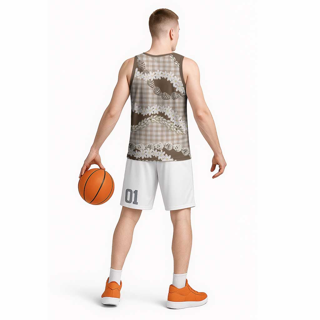 Brown Hawaii Tiare and Shell Lei Basketball Jersey Hawaiian Palaka Luxury Vibes - Polynesian Pride