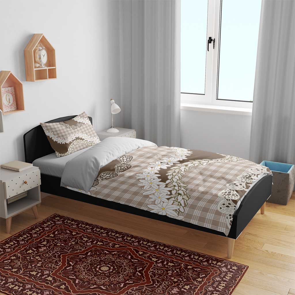 Brown Hawaii Tiare and Shell Lei Bedding Set Hawaiian Palaka Luxury Vibes - Polynesian Pride