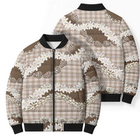 Brown Hawaii Tiare and Shell Lei Bomber Puffer Jacket Hawaiian Palaka Luxury Vibes - Polynesian Pride