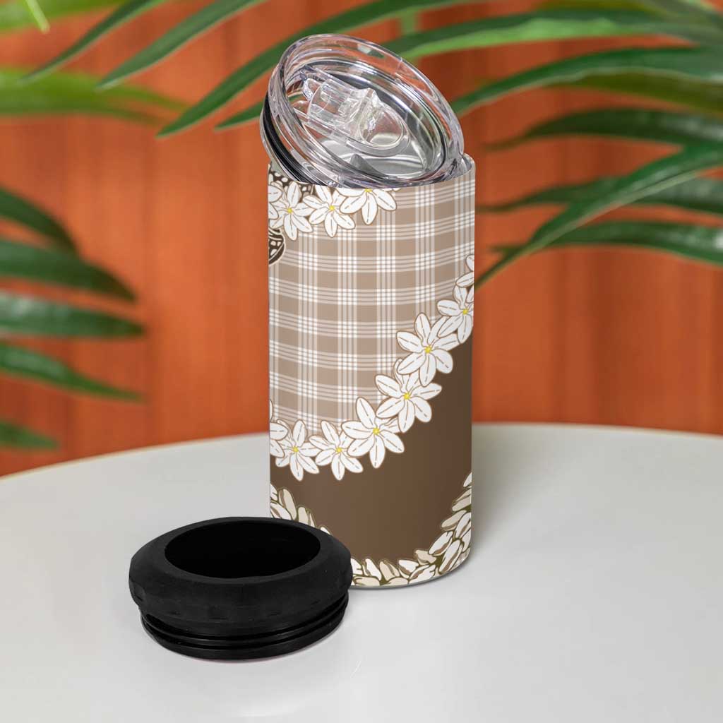 Brown Hawaii Tiare and Shell Lei 4 in 1 Can Cooler Tumbler Hawaiian Palaka Luxury Vibes - Polynesian Pride