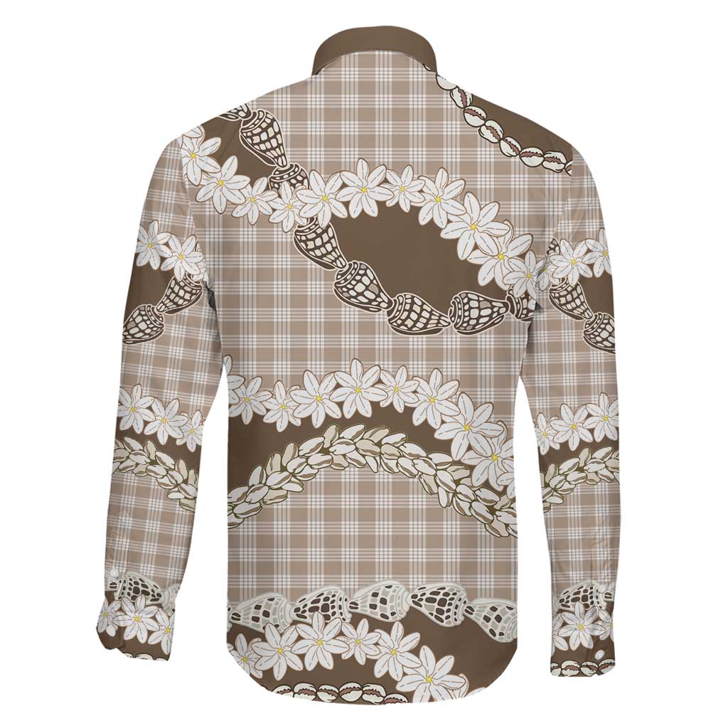 Brown Hawaii Tiare and Shell Lei Family Matching Long Sleeve Bodycon Dress and Hawaiian Shirt Hawaiian Palaka Luxury Vibes LT14 - Polynesian Pride