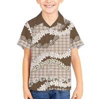 Brown Hawaii Tiare and Shell Lei Family Matching Long Sleeve Bodycon Dress and Hawaiian Shirt Hawaiian Palaka Luxury Vibes LT14 Son's Shirt Brown - Polynesian Pride